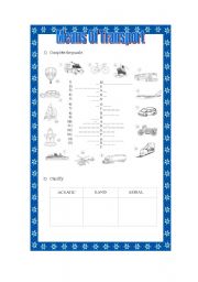 English worksheet: Means Of Transport Puzzle