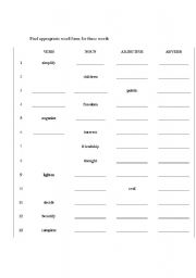 English Worksheet: word form