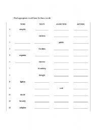 English worksheet: word form