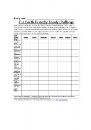 English Worksheet: An Earth Friendly Family Challenge
