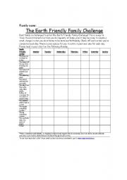 English worksheet: An Earth Friendly Family Challenge