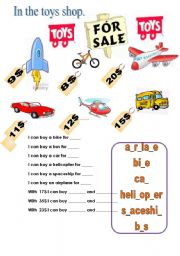English Worksheet: transportation toys for sale.
