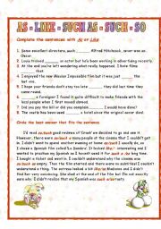 English Worksheet: As, Like, Such as, So and Such