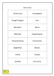English Worksheet: poetry terms