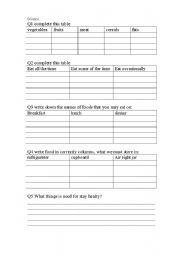 English Worksheet: sciense food