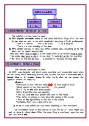 English Worksheet: Definite & Indefinite Articles