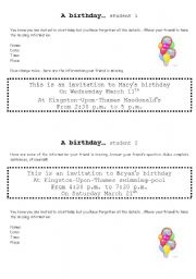 English Worksheet: Birthday Invitation