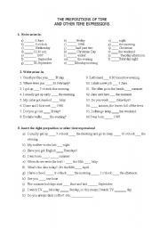 English Worksheet: THE PREPOSITIONS OF TIME AND OTHER TIME EXPRESSIONS + months