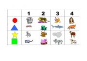 English worksheet: Animals and shapes game