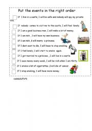 English worksheet: Put the events in order_FIRST CONDITIONAL