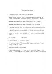 English worksheet: earth facts