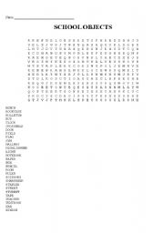 English Worksheet: School Objects Search