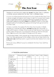English Worksheet: The New year-reading comprehension-2 pages