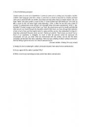 English Worksheet: Reading comprehension and writing skills