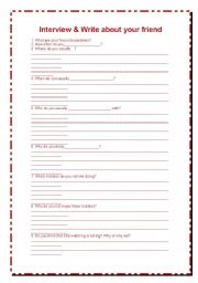 English worksheet: Interview & Write about your friend