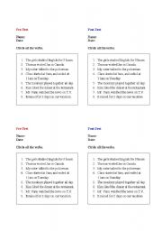 English worksheet: Identifying Simple Past - Pre/Post TEST