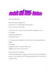 English worksheet: modals and semi modals