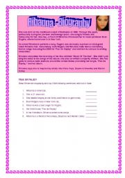 English Worksheet: Rihanna - Biography