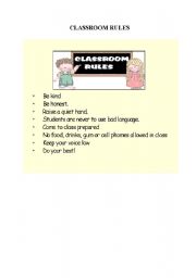 English worksheet: classroom rules