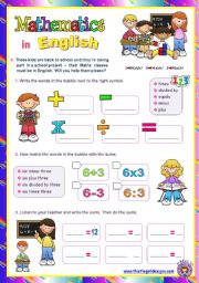 English Worksheet: Mathematics in English  - Fun with numbers  for elementary students