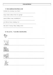 English worksheet: Likes and dislikes