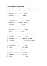 English worksheet: Put the verbs in the right place.