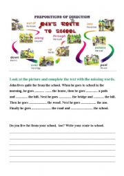 prepositions of direction - route to school