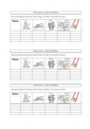 English Worksheet: class survey likes and dislikes