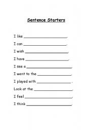 English worksheet: Sentence Starters