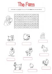 English Worksheet: Farm Animals wordsearch