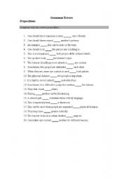 English worksheet: Preposition revision or test