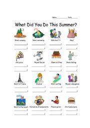 English Worksheet: What Did You Do This Summer?