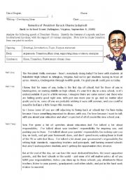 English Worksheet: Analysing Obamas Speech 1