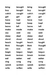 participle past pairs worksheets present list words simple english form worksheet verbs participles verb tenses cut eslprintables