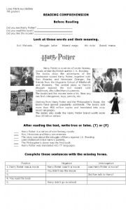 English Worksheet: Past tense/Harry Potter