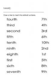 English Worksheet: ordinal numbers