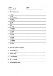 English worksheet: Plurals