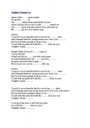 English worksheet: Keith Urban - Tonight I Wanna Cry