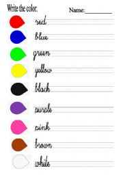 English Worksheet: WRITE THE COLOR