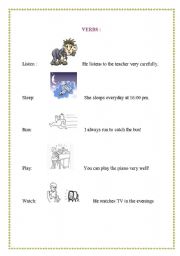 English worksheet: Basic Verbs with Simple Present Tense 