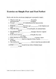 English worksheet: exercise on simple past and past perfect