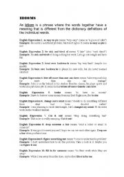 English worksheet: List of common idioms