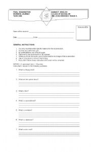 English Worksheet: exam 5to bach