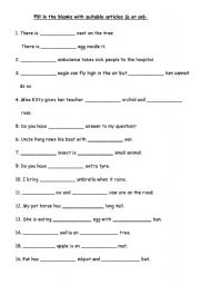 English worksheet: Articles - A and An