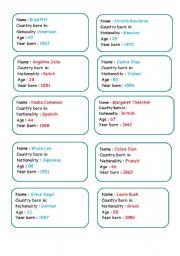 English Worksheet: Introduce Yourself Cards