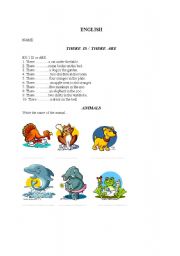 English worksheet: animals+there is-there are