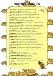 English Worksheet: Common Money Idioms