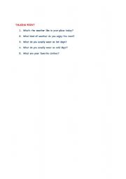 English worksheet: talking point weather questions