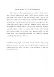 English Worksheet: birth order