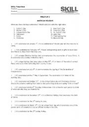 English worksheet: American Holidays